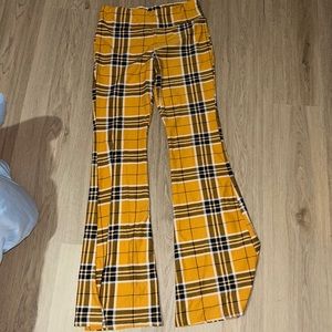 Yellow plaid flare pants